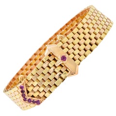 1940's Retro Ruby 14 Karat Two-Tone Gold Buckle Bracelet