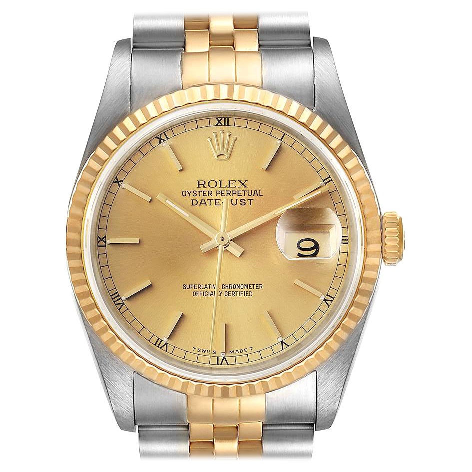 Rolex Datejust Steel 18K Yellow Gold Champagne Dial Watch 16233 Box Papers