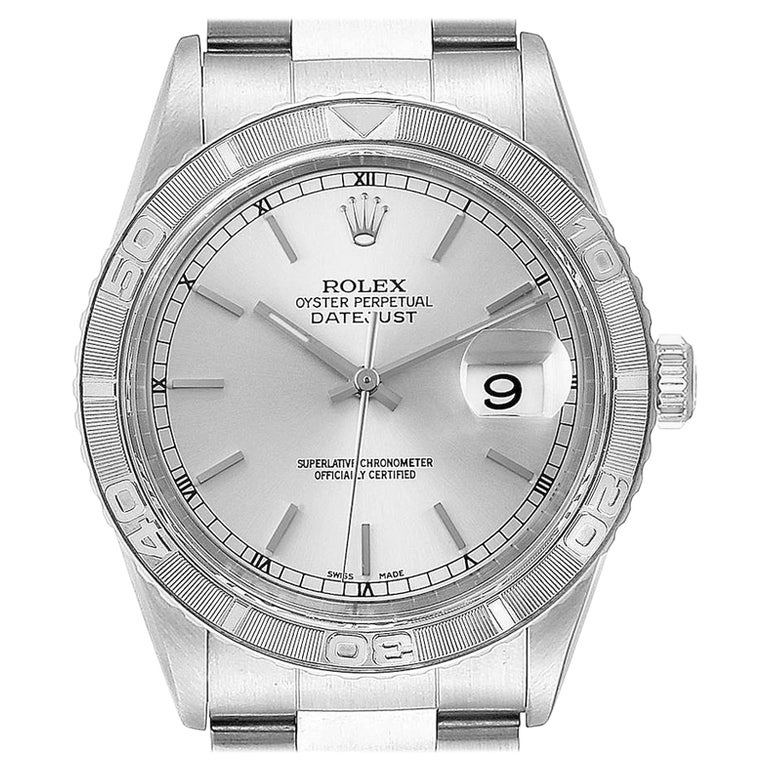 Rolex Turnograph Datejust Steel White Gold Silver Dial Mens Watch 16264