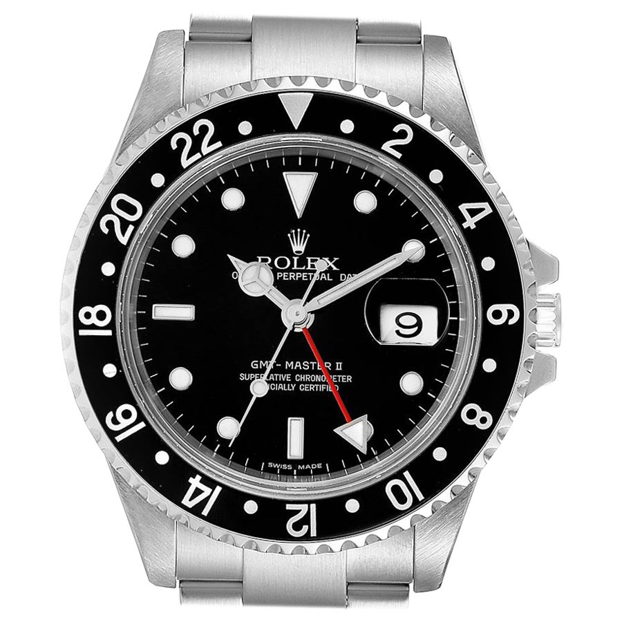 Rolex GMT Master II Black Dial Bezel Steel Mens Watch 16710 For Sale