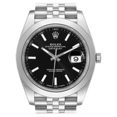 Rolex Datejust 41 Black Dial Smooth Bezel Steel Mens Watch 126300