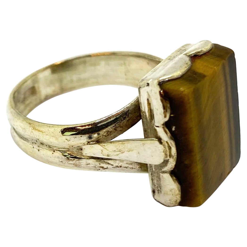 813H Silver Ring, Finland, Tiger Eye Stone, 1968 For Sale
