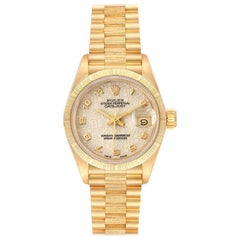 Rolex President Datejust 18K Yellow Gold Bark Finish Ladies Watch 69278