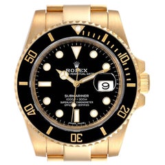 Rolex Submariner Black Dial Yellow Gold Mens Watch 116618 Box Card
