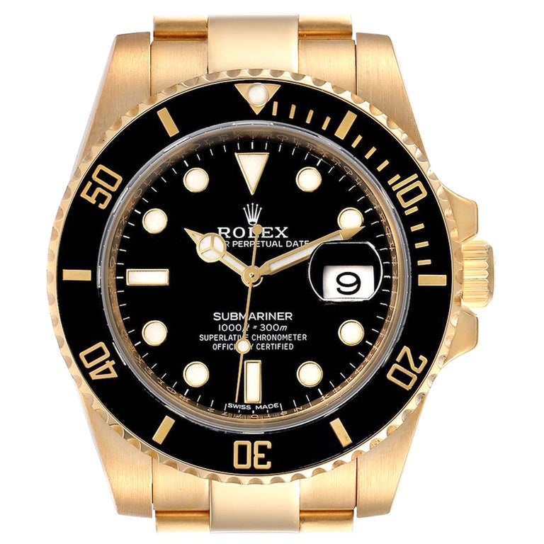 Rolex Submariner Black Dial Yellow Gold Mens Watch 116618 Box Card For ...