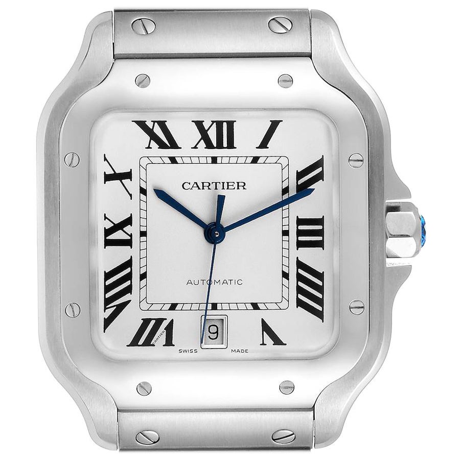 Cartier Santos Silver Dial Large Steel Mens Watch WSSA0018 Unworn For Sale