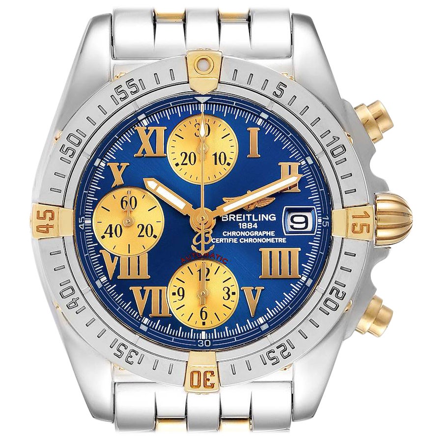 Breitling Cockpit Steel Yellow Gold Blue Dial Mens Watch B13358 Box Papers For Sale