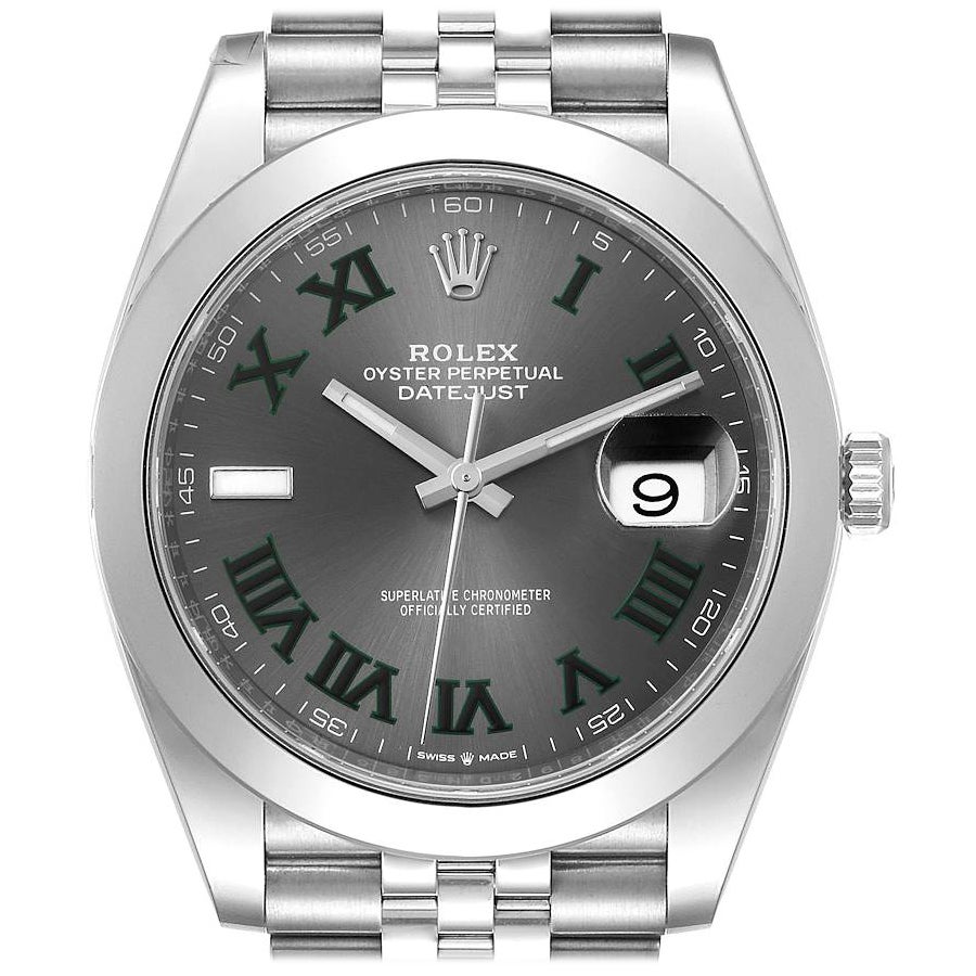 Rolex Datejust 41 Grey Dial Green Numerals Steel Mens Watch 126300 Unworn For Sale
