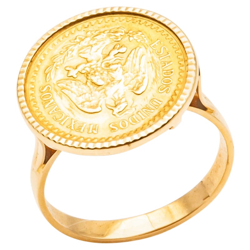 Ring Coins 2 Pesos Estados Unidos Mexicana Yellow Gold 24 Carat