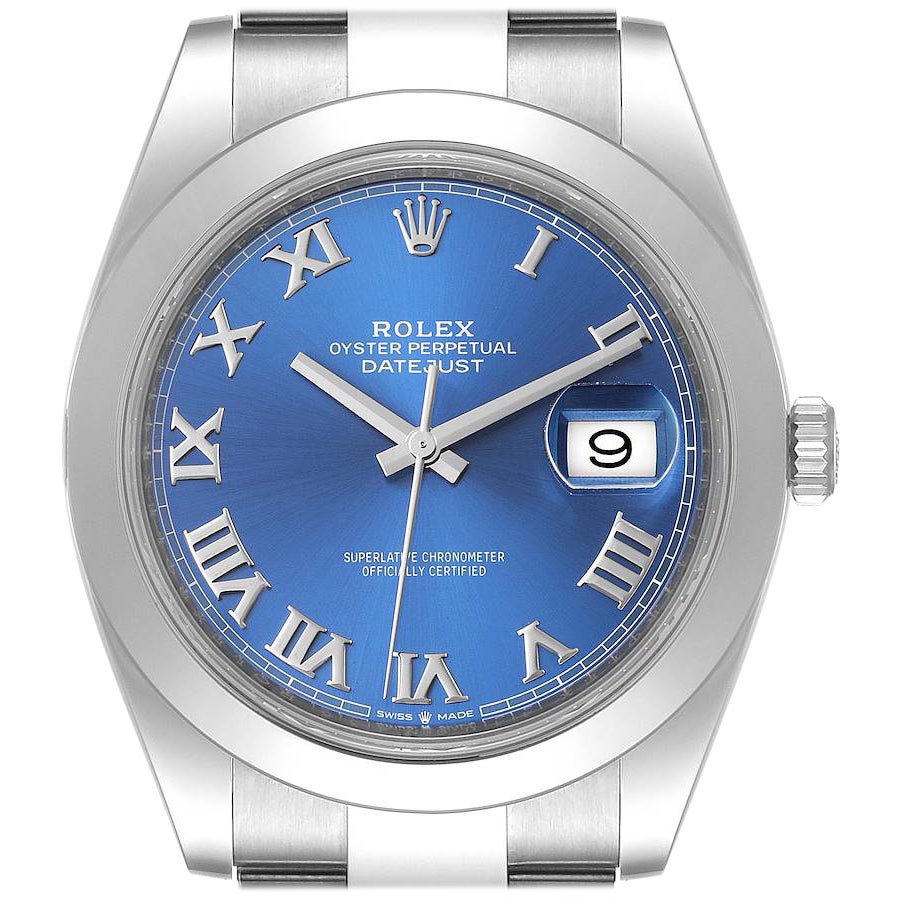 Rolex Datejust 41 Blue Roman Dial Steel Mens Watch 126300 Box Card