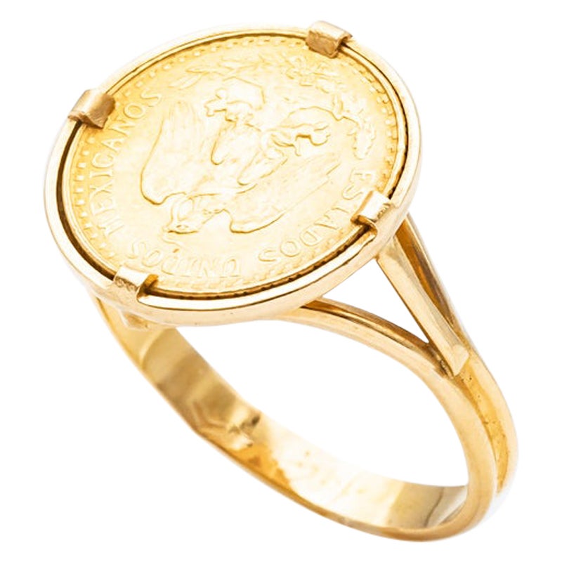 Ring Coins 2 Pesos Estados Unidos Mexicana Yellow Gold 18 Karat For Sale