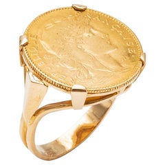 Vintage Ring Coin 10 Francs in Yellow Gold 24 Carats Marianne République Française