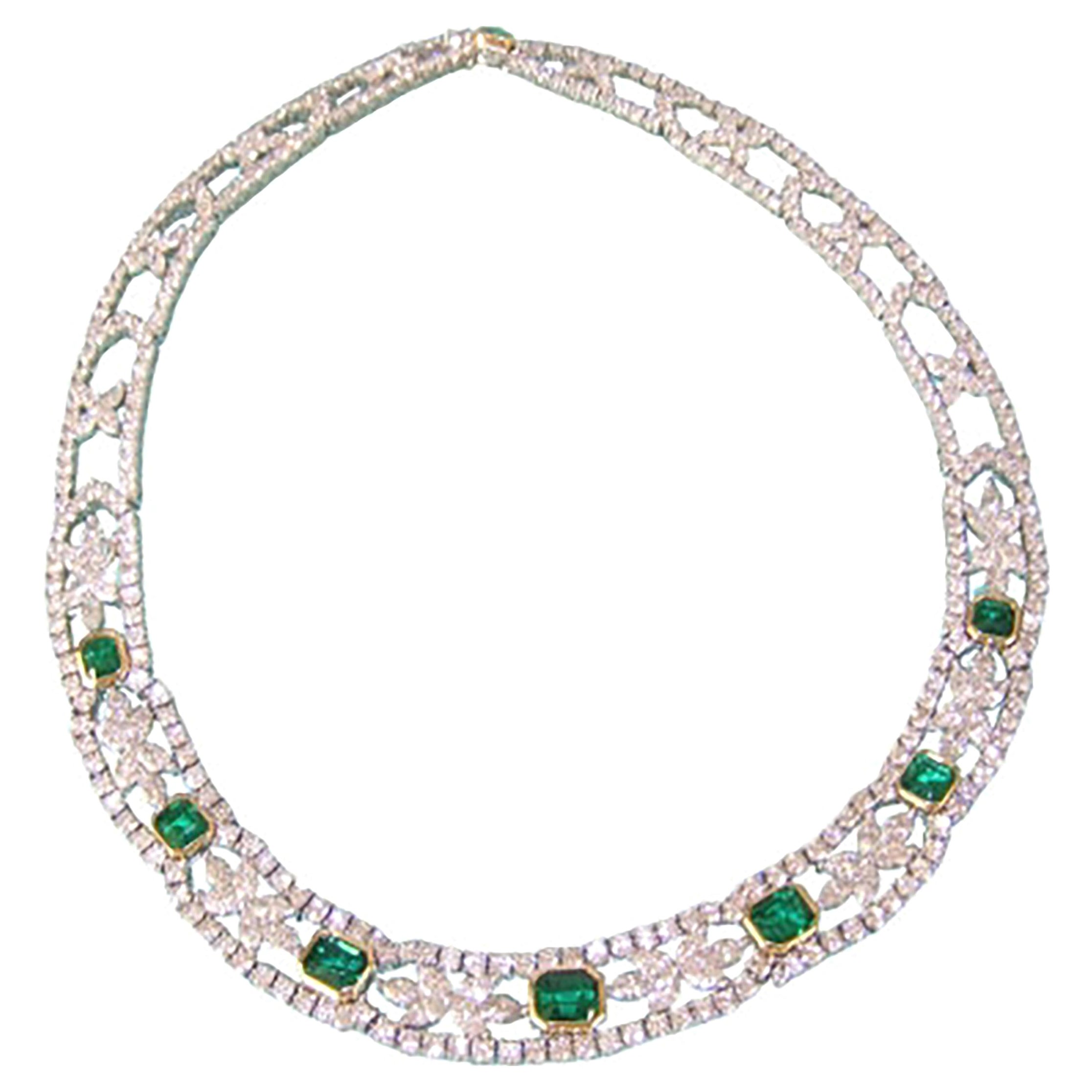 Tiffany and Co Platinum and 18k Yellow Gold Emerald Diamond Necklace ...