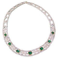 Tiffany & Co Platinum and 18k Yellow Gold Emerald Diamond Necklace
