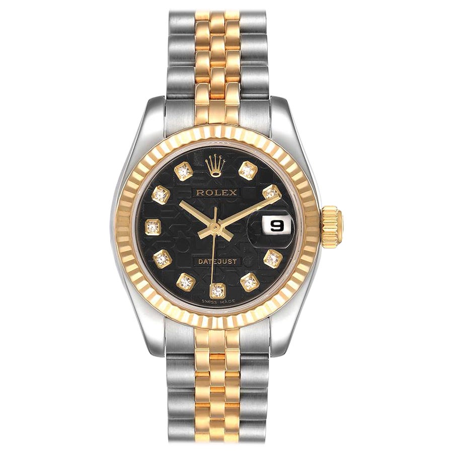 Rolex Datejust Steel Yellow Gold Black Diamond Dial Ladies Watch 179173 For Sale