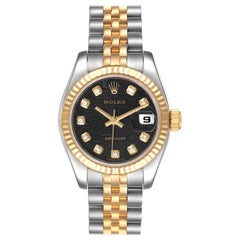 Rolex Datejust Steel Yellow Gold Black Diamond Dial Ladies Watch 179173