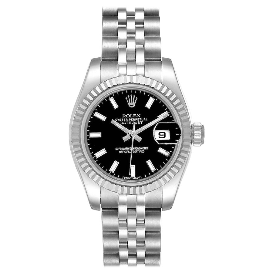 Rolex Datejust Steel White Gold Black Dial Ladies Watch 179174 For Sale