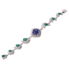 18K Emerald, Tanzanite and Diamond Tennis Bracelet