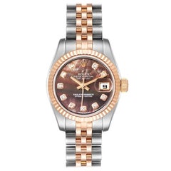 Rolex Datejust EveRose Gold Steel MOP Diamond Dial Ladies Watch 179171