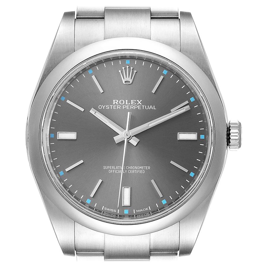 Rolex Oyster Perpetual 39 Rhodium Dial Steel Mens Watch 114300 Box Card For Sale