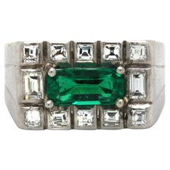 Art Deco No Oil Colombian Emerald 'SSEF' and Diamond Ring, ca. 1920s