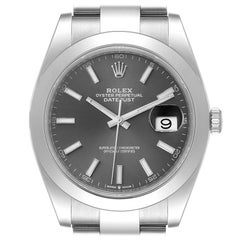 Rolex Datejust 41 Grey Dial Domed Bezel Steel Mens Watch 126300 Box Card