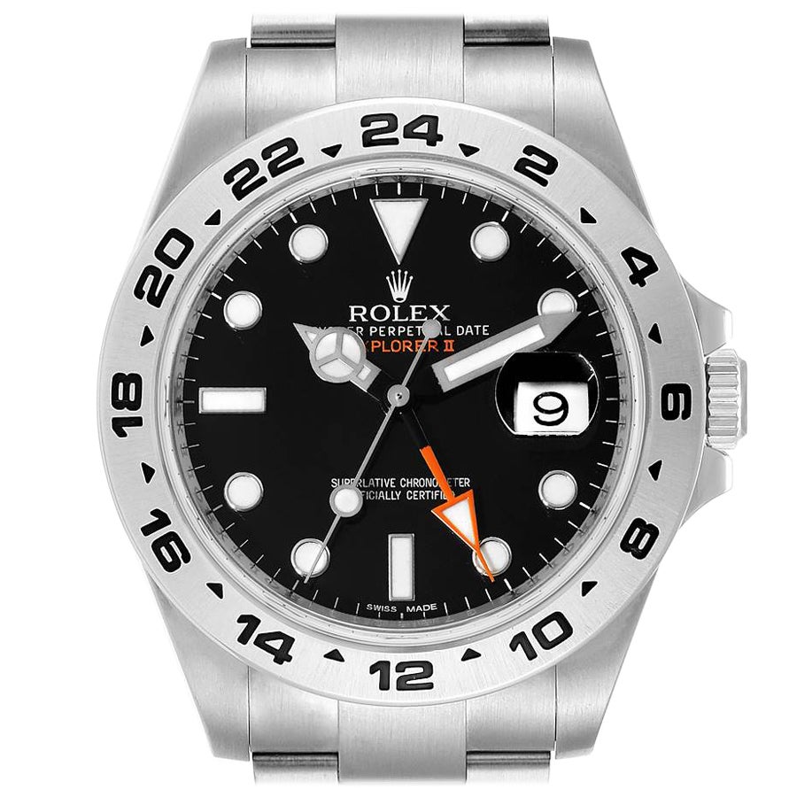 Rolex Explorer II 42 Black Dial Orange Hand Steel Watch 216570 For Sale