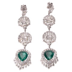Rosecut Diamonds with Trillion Cut Zambian Emerald Earrings