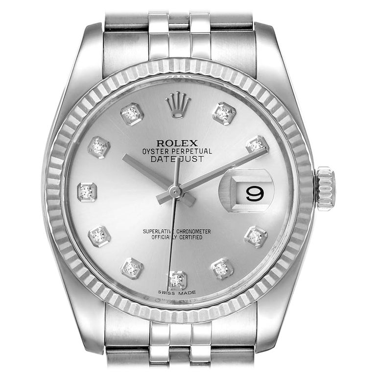 Rolex Datejust Steel White Gold Diamond Dial Mens Watch 116234