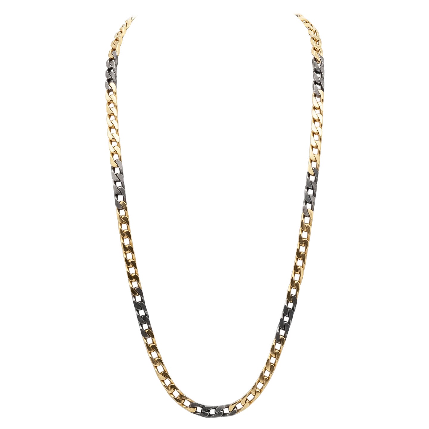 Bvlgari Yellow and Blackened Gold Cuban Links Chain Necklace