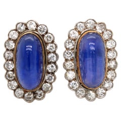 Antique Edwardian Star Sapphire and Diamond Cluster Earrings, ca. 1910s