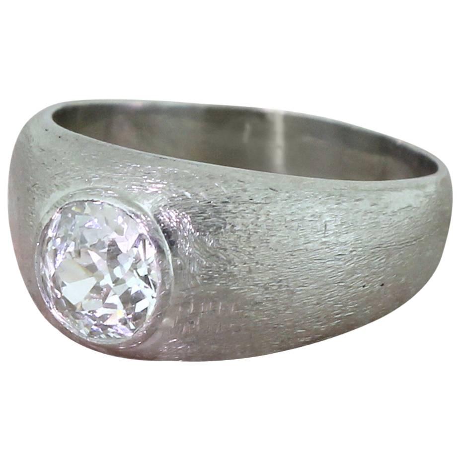 Art Deco 1.20 Carat Old Cut Diamond Platinum Solitaire Ring For Sale