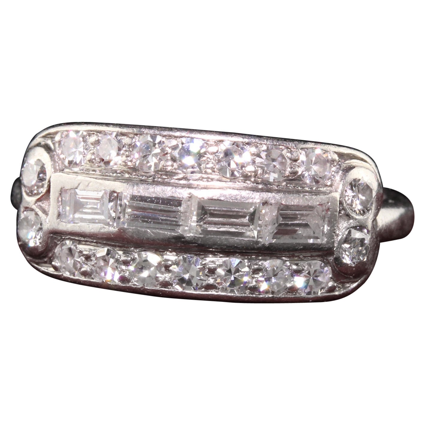 Antique Art Deco Platinum Baguette and Single Cut Diamond Wedding Band For Sale