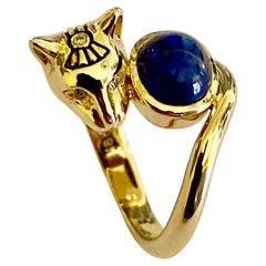 Michael Kneebone Cabochon Blue Sapphire Diamond Egyptian Revival Cat Ring