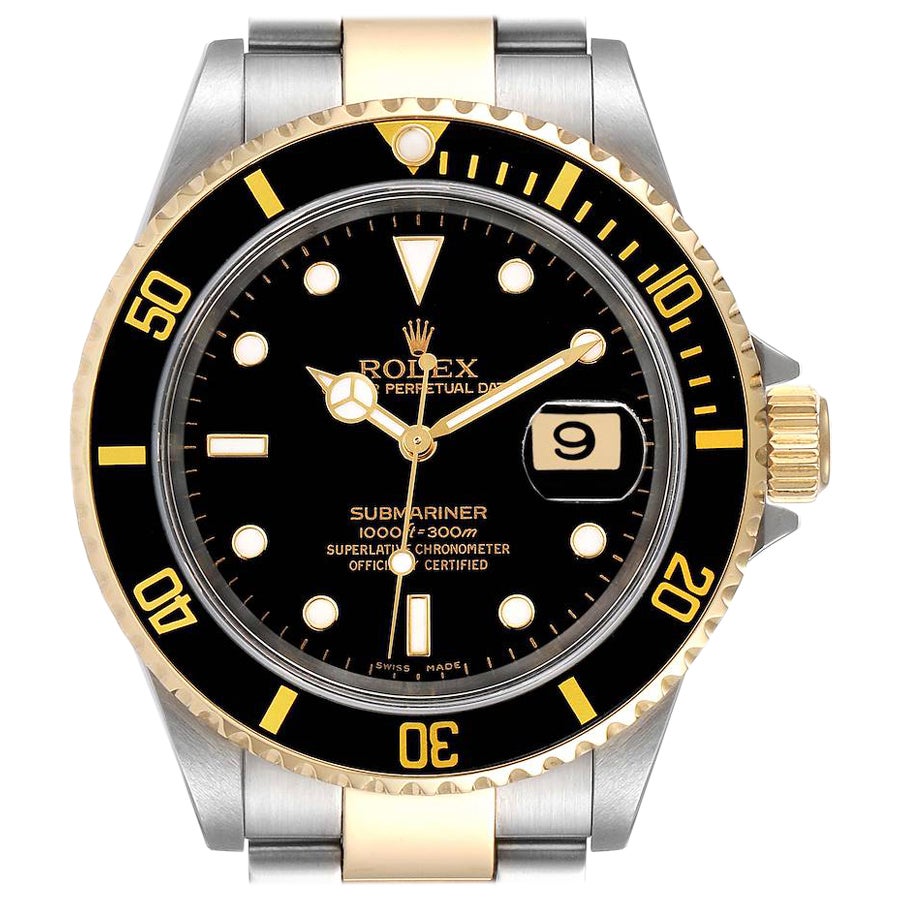 Rolex Submariner Black Dial Steel Yellow Gold Mens Watch 16613