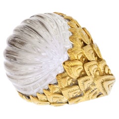 David Webb 18K Yellow Gold Carved Rock Crystal Ring