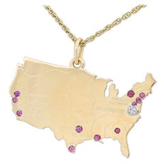 Large Gold Gemset United States Map Charm