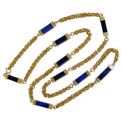 Vintage Lapis Lazuli 18k Yellow Gold Long Necklace