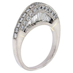 Platinum Arched Pave and Baguette Wedding Ring