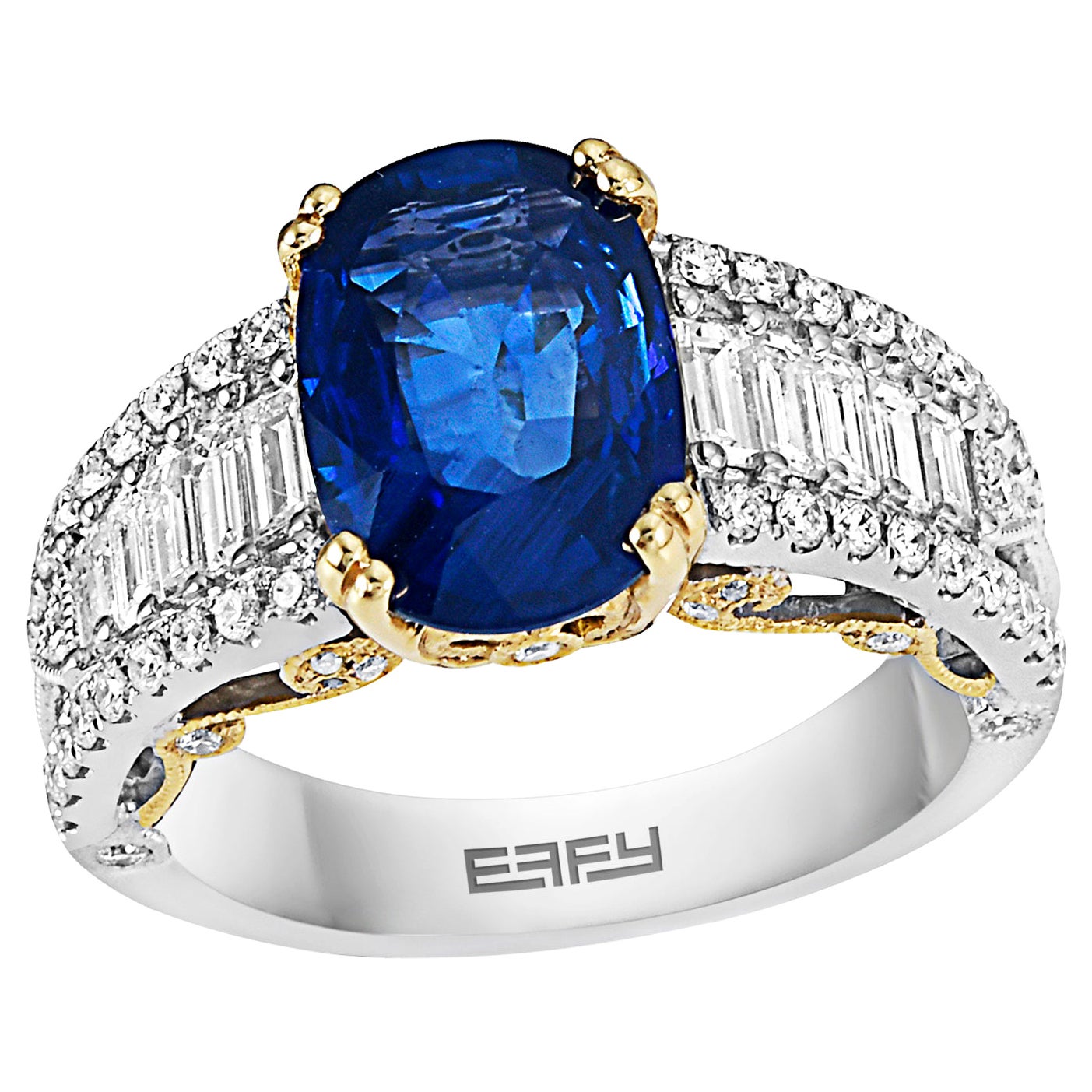 Effy Hematian 18 Karat White&Yellow Gold Diamond, Yellow Diamond & Sapphire Ring For Sale