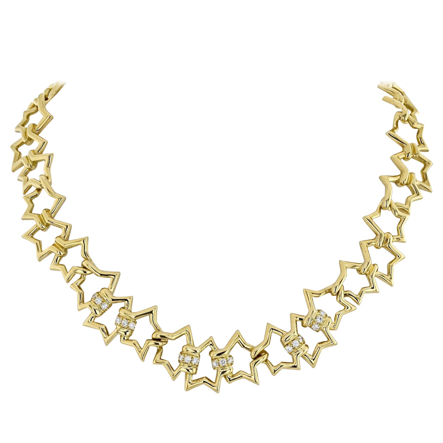 Tiffany & Co. 18K Yellow Gold Interlocking Star Link Necklace