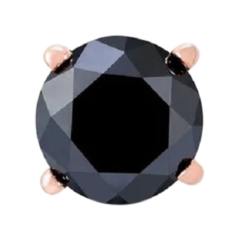 2 Carat Round Black Diamond Single Stud Earring for Men in 14 K Rose Gold For Sale at 1stDibs