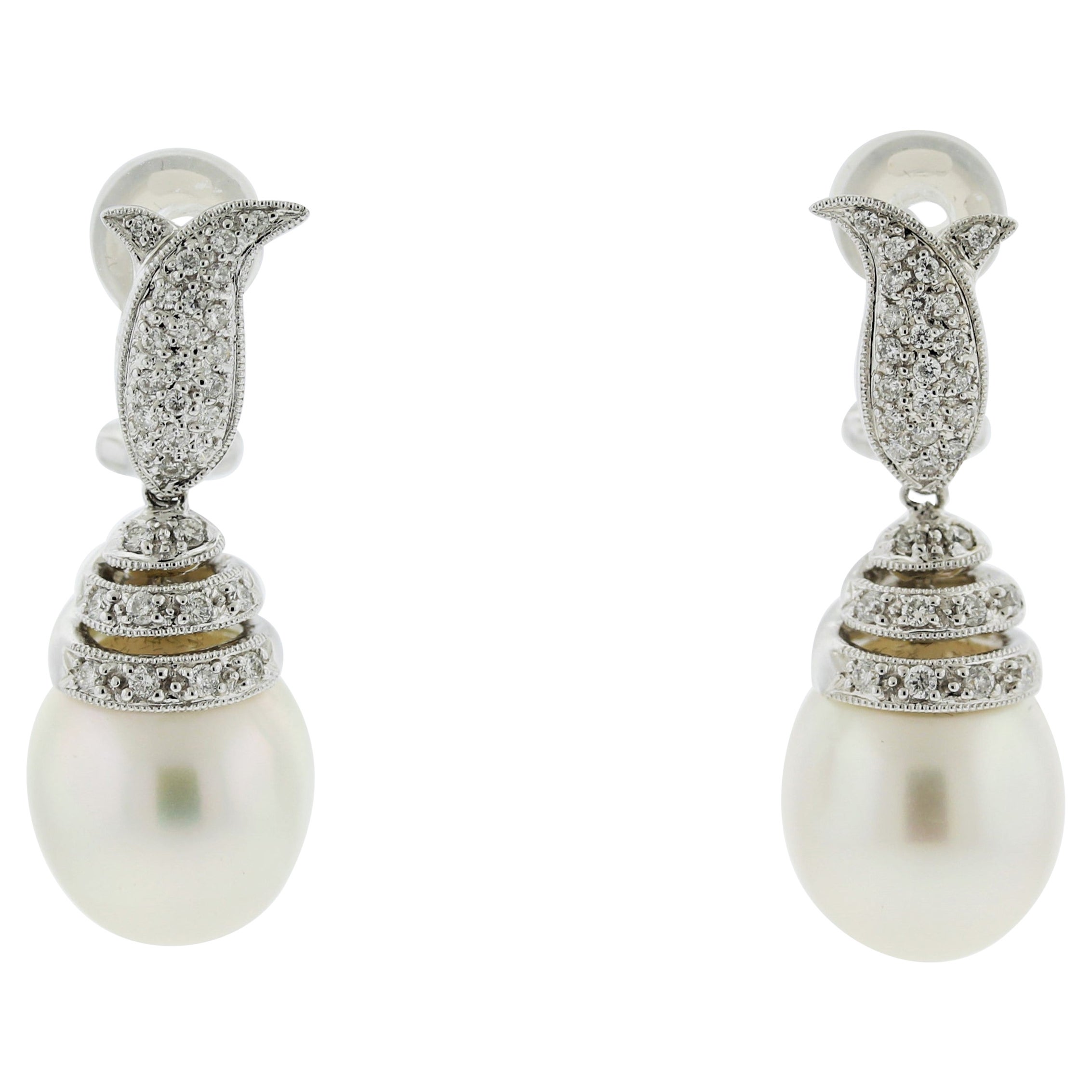 South Sea Pearls Diamond Gold Drop Earrings