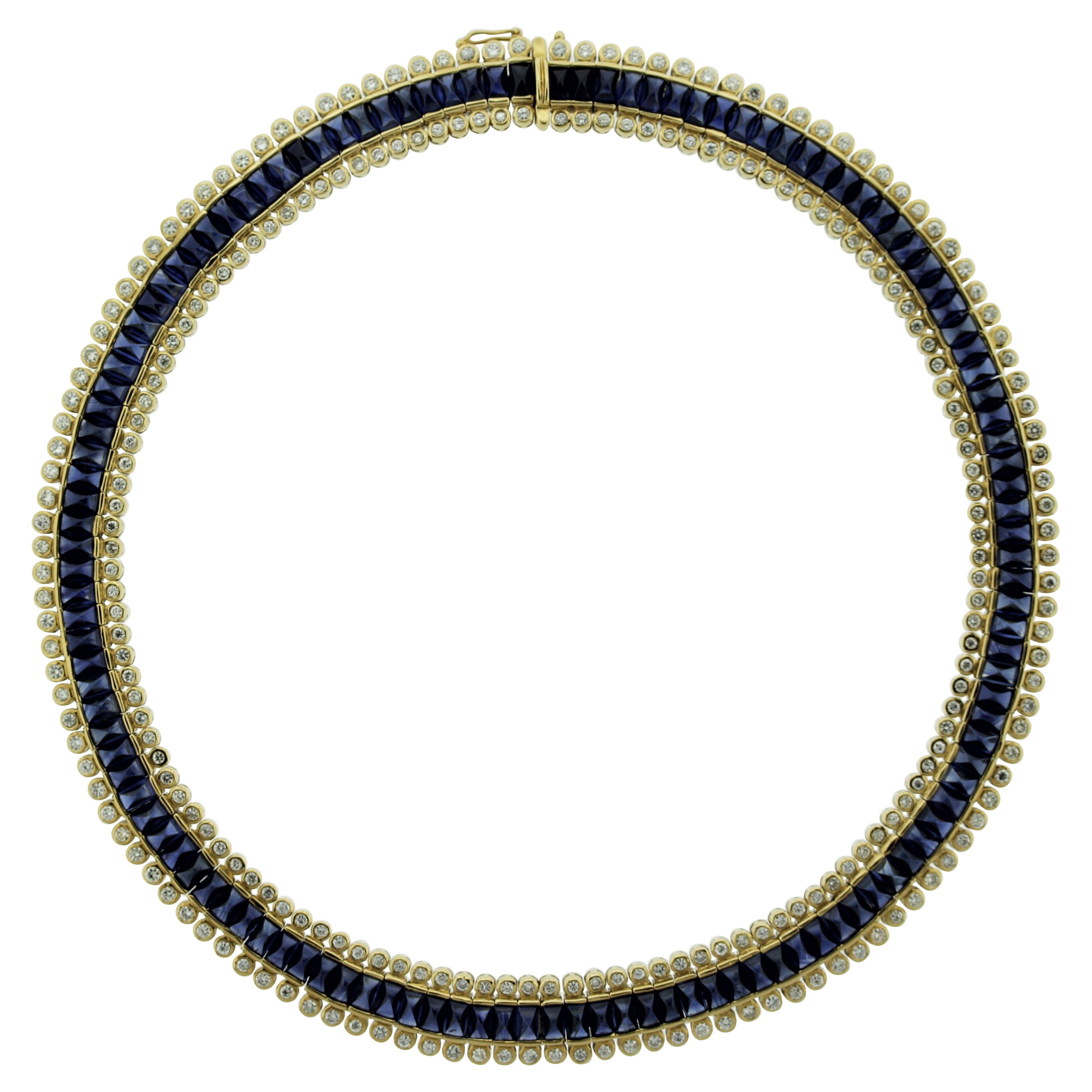 Superb Sapphire Diamond Gold Choker Necklace For Sale