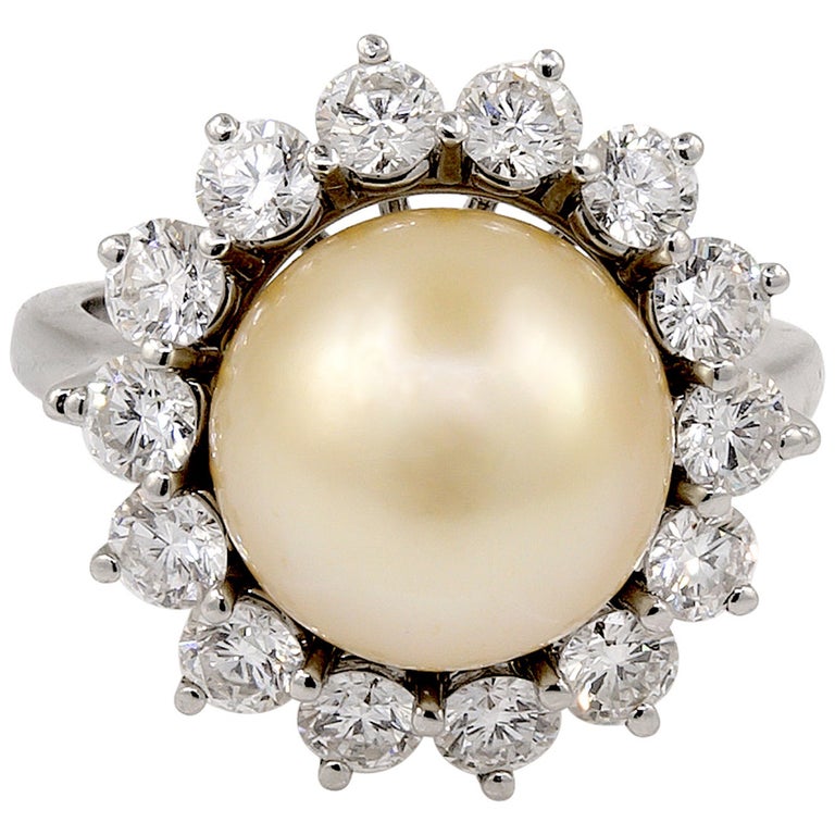 Tiffany and Co. South Sea Pearl Diamond Platinum Ring at 1stDibs | tiffany  pearl ring, pearl engagement rings tiffany, south sea pearl ring with  diamonds