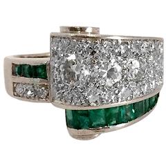 Art Deco 2.66 Carat Emerald Diamond Platinum Bridge Ring 6