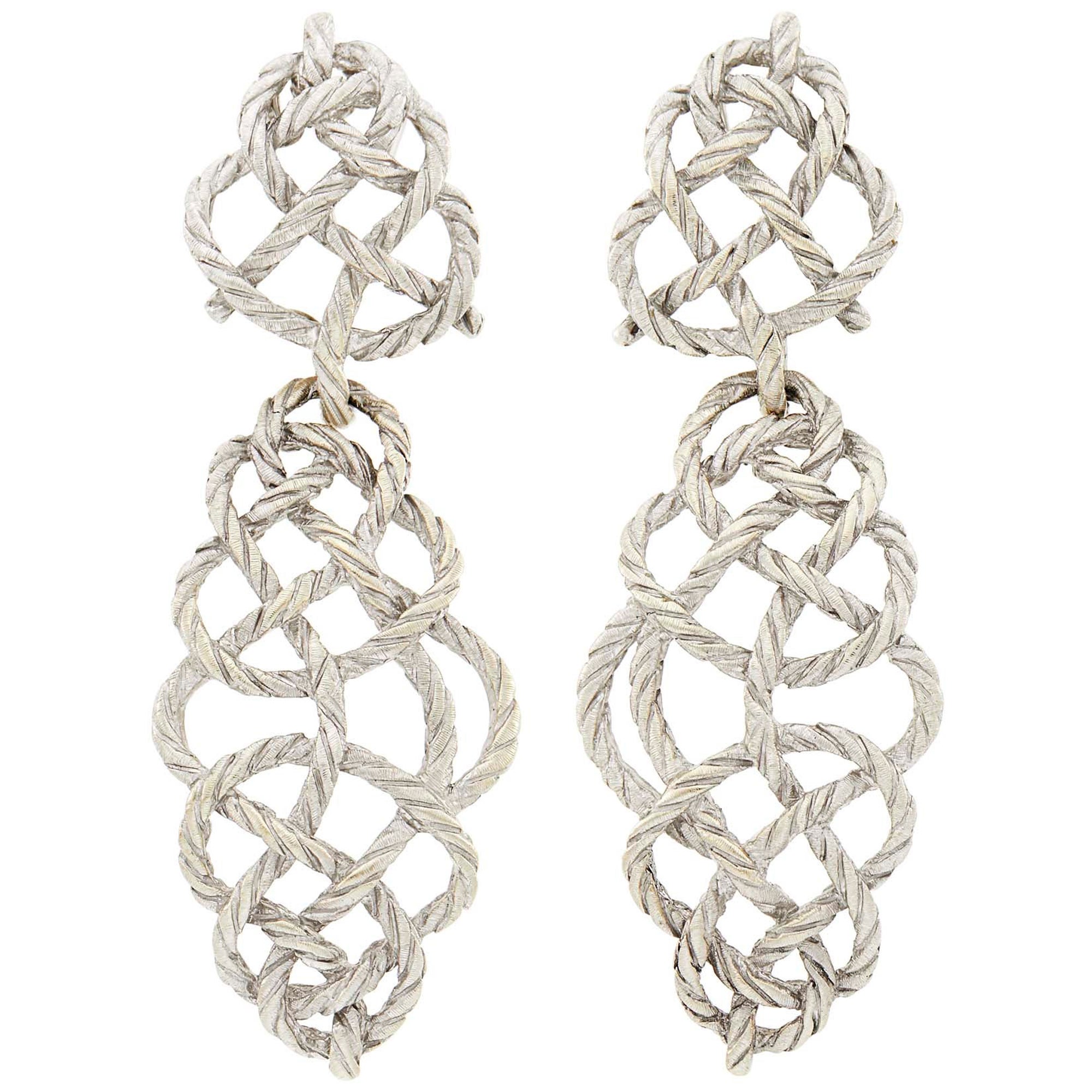 Buccellati White Gold 'Crepe de Chine' Pendant-Earrings