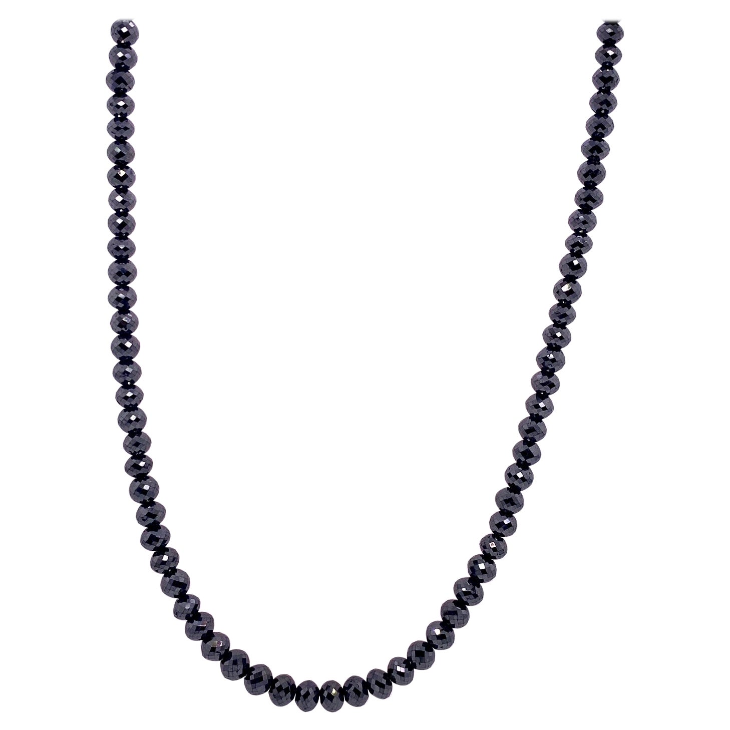 30.95 Carat Faceted Black Diamond Necklace with a White Gold Clasp For Sale