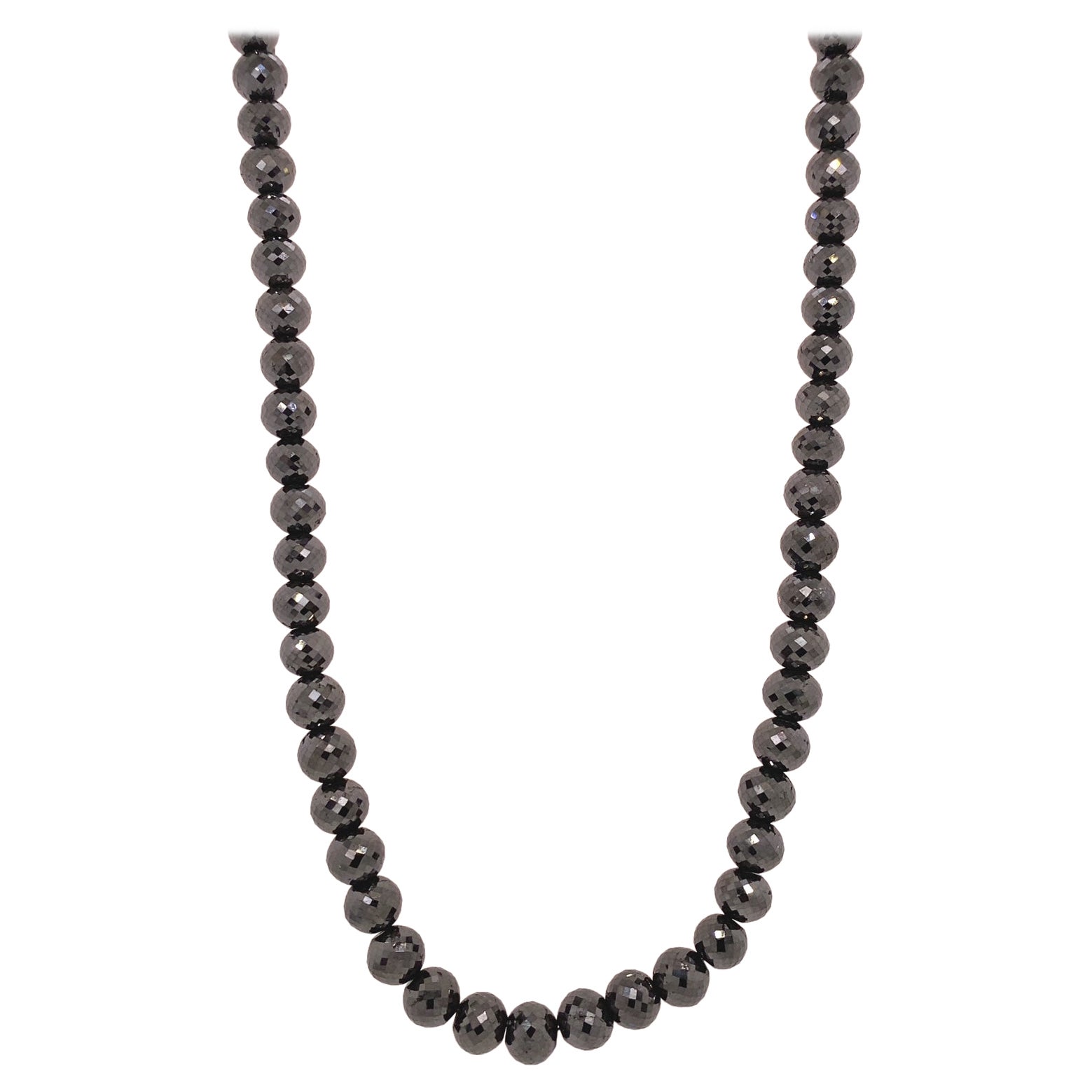 100.17 Carat Black Diamond Faceted Necklace with a White Gold Diamond Clasp