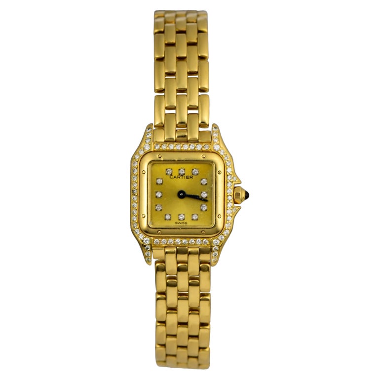 Cartier Panthere Small Diamond Hour Marker & Case 18k Yellow Gold For Sale